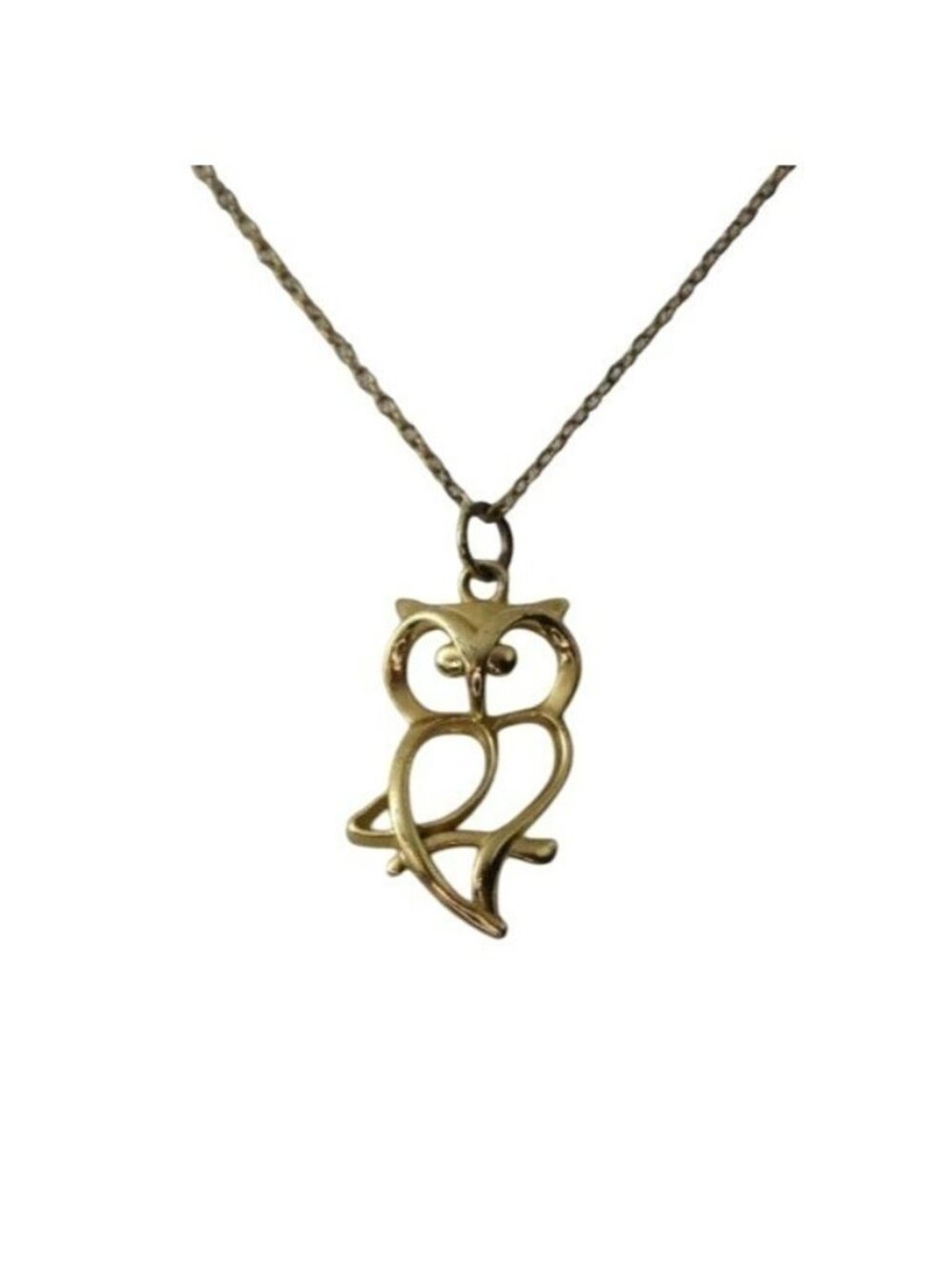 Gold Plated Sterling Silver Owl Pendant Necklace 925 Chain 18 In Open Bird Cut